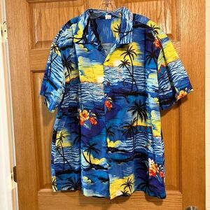 Palmwave Hawaiian Shirt Men’s 2XL Button Up Short Sleeve Blue Floral Cotton Surf